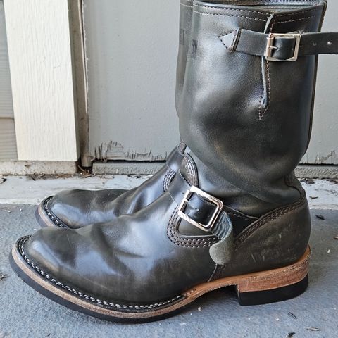 View photo of Wesco Mister Lou in Maryam Petrolio Waxed Black Horsehide