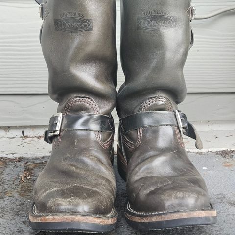 View photo of Wesco Mister Lou in Maryam Petrolio Waxed Black Horsehide