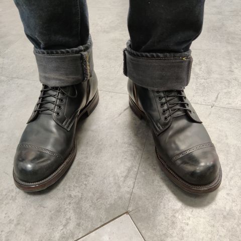 View photo of Viberg Service Boot BCT in Horween Black Tumbled Shell Cordovan