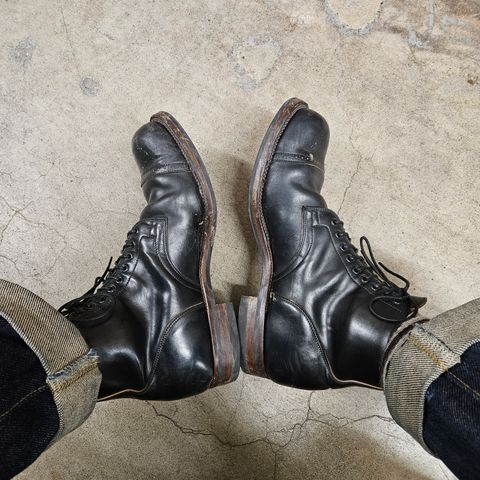 View photo of Viberg Service Boot BCT in Horween Black Tumbled Shell Cordovan