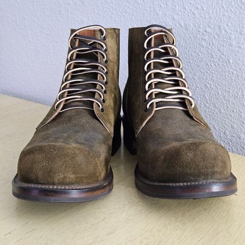 View photo of Viberg Service Boot in Horween Mushroom Chamois Roughout