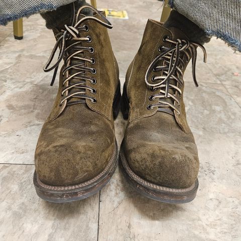 View photo of Viberg Service Boot in Horween Mushroom Chamois Roughout