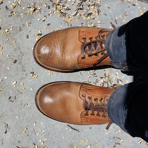 View photo of Viberg Service Boot in Shinki Cognac Shrunken Horsebutt