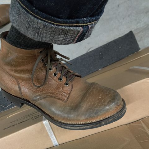 View photo of Viberg Service Boot in Shinki Cognac Shrunken Horsebutt