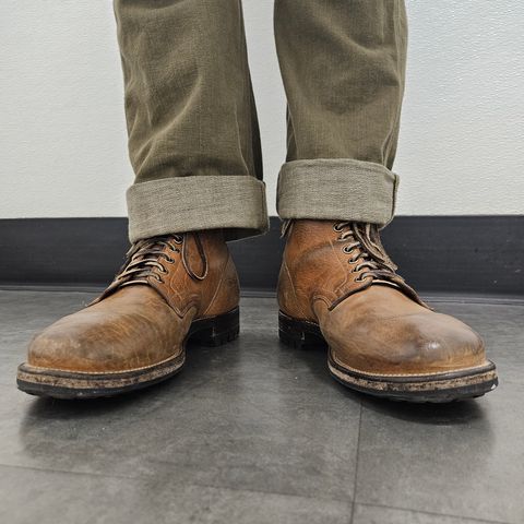 View photo of Viberg Service Boot in Shinki Cognac Shrunken Horsebutt