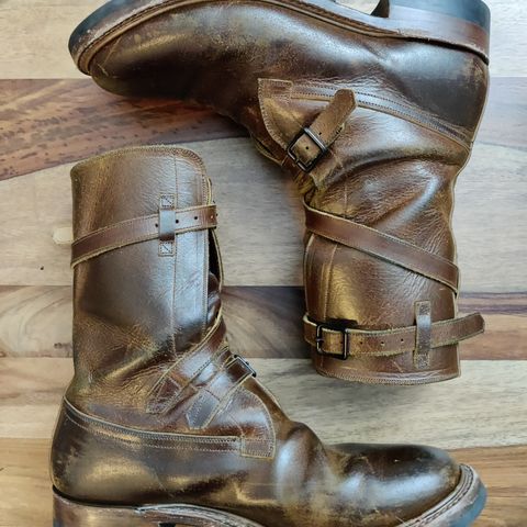 View photo of Eastman Leather Tanker Boots in Horween Havana Burnished Roughout