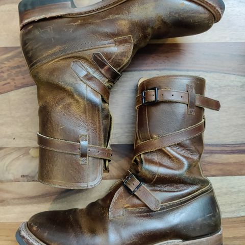 View photo of Eastman Leather Tanker Boots in Horween Havana Burnished Roughout