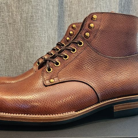 View photo of Iron Boots x Østmo Type 1 in Horween Pioneer Hatchgrain