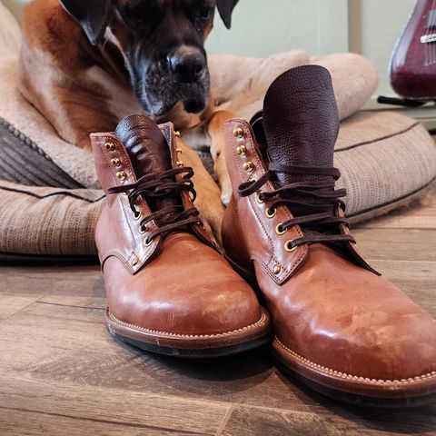 View photo of Iron Boots x Østmo Type 1 in Maryam Light Brown Washed Horsehide