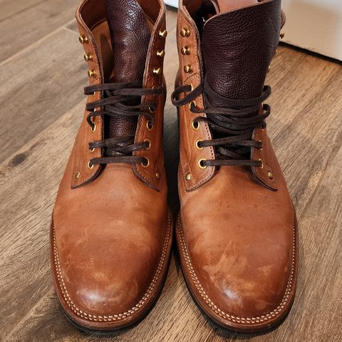 View photo of Iron Boots x Østmo Type 1 in Maryam Light Brown Washed Horsehide