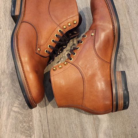 View photo of Iron Boots x Østmo Type 1 in Maryam Light Brown Washed Horsehide