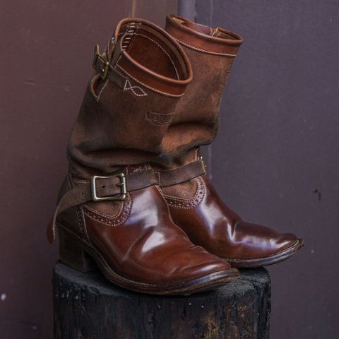 Willie's Handmade Boots Engineer Boots in Maryam Natural Waxed Reverse Horsebutt