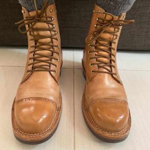 View photo of An Hy Logger Boot in Conceria Cloe Crust Shell Cordovan