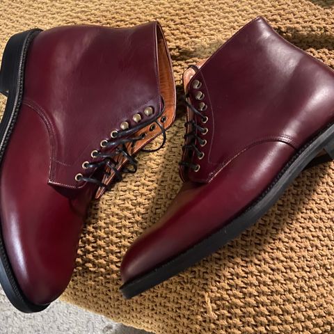 View photo of Grant Stone Edward Boot in Horween Burgundy Chromexcel