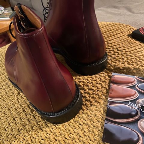 View photo of Grant Stone Edward Boot in Horween Burgundy Chromexcel