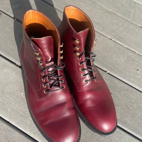 View photo of Grant Stone Edward Boot in Horween Burgundy Chromexcel