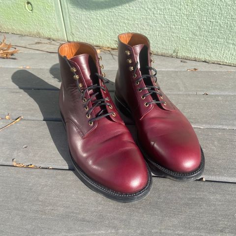 View photo of Grant Stone Edward Boot in Horween Burgundy Chromexcel