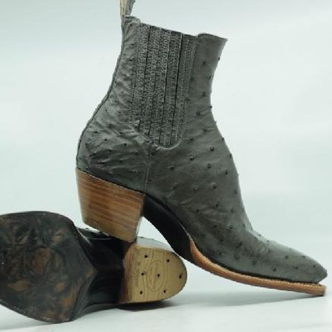 Flora Knight Bespoke Cowboy Chelsea Boot in Quilled Ostrich Grey