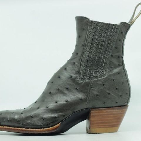 Flora Knight Bespoke Cowboy Chelsea Boot in Quilled Ostrich Grey