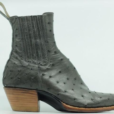 Flora Knight Bespoke Cowboy Chelsea Boot in Quilled Ostrich Grey