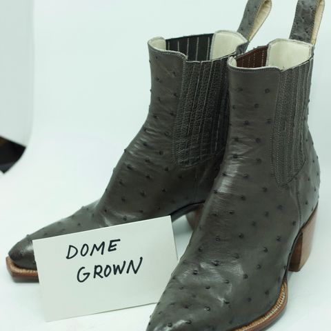Flora Knight Bespoke Cowboy Chelsea Boot in Quilled Ostrich Grey