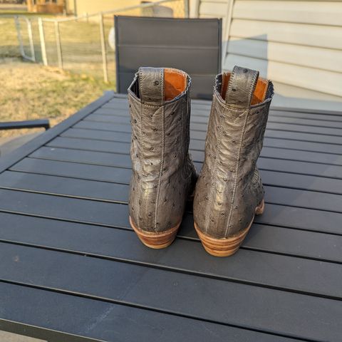 Flora Knight Bespoke Cowboy Chelsea Boot in Quilled Ostrich Grey