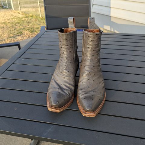 Flora Knight Bespoke Cowboy Chelsea Boot in Quilled Ostrich Grey