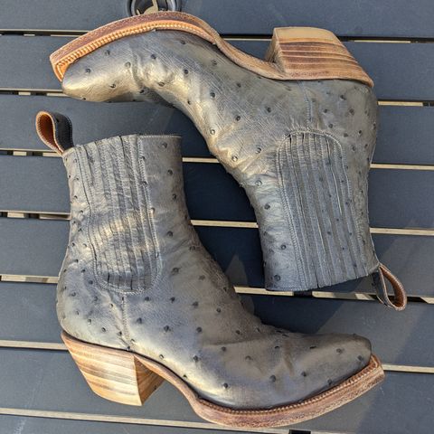 Flora Knight Bespoke Cowboy Chelsea Boot in Quilled Ostrich Grey