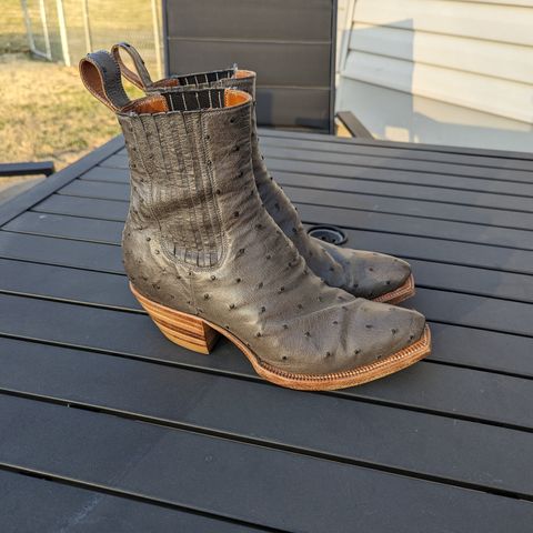 Flora Knight Bespoke Cowboy Chelsea Boot in Quilled Ostrich Grey