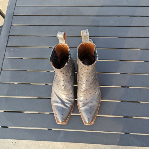 Flora Knight Bespoke Cowboy Chelsea Boot in Quilled Ostrich Grey