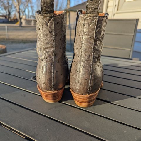 Flora Knight Bespoke Cowboy Chelsea Boot in Quilled Ostrich Grey