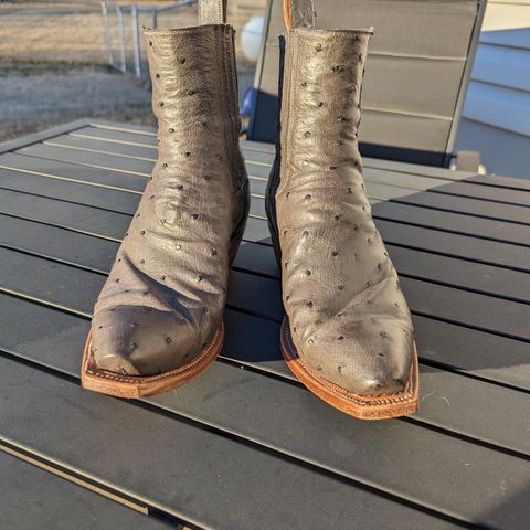 Flora Knight Bespoke Cowboy Chelsea Boot in Quilled Ostrich Grey