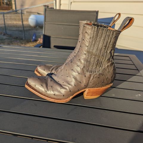 Flora Knight Bespoke Cowboy Chelsea Boot in Quilled Ostrich Grey
