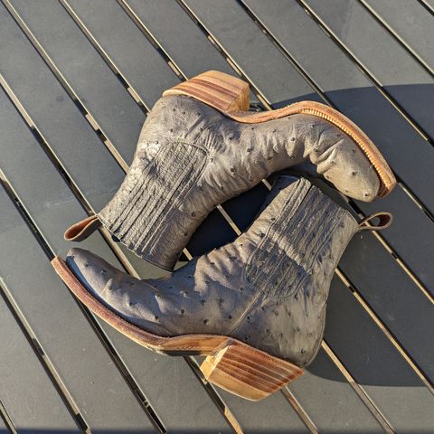 Flora Knight Bespoke Cowboy Chelsea Boot in Quilled Ostrich Grey