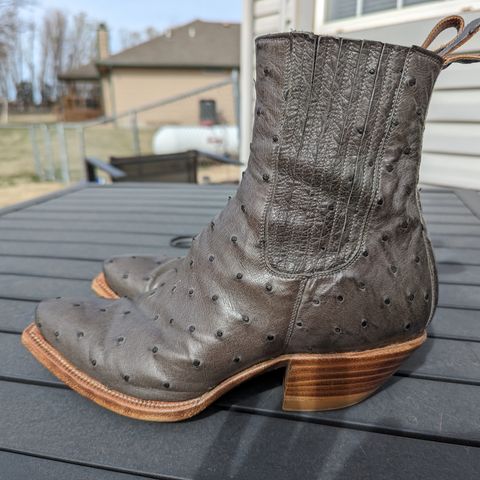 Flora Knight Bespoke Cowboy Chelsea Boot in Quilled Ostrich Grey