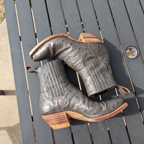 Flora Knight Bespoke Cowboy Chelsea Boot in Quilled Ostrich Grey