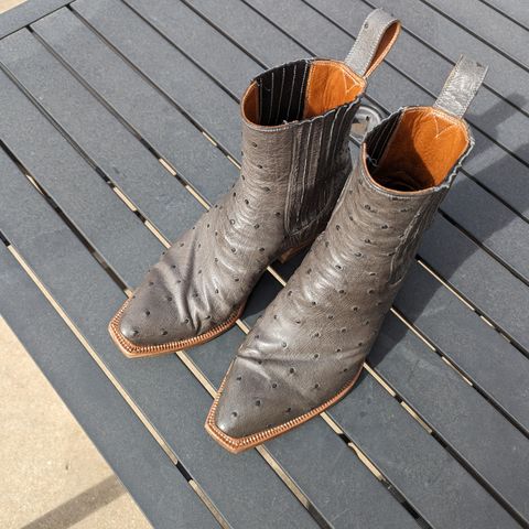 Flora Knight Bespoke Cowboy Chelsea Boot in Quilled Ostrich Grey