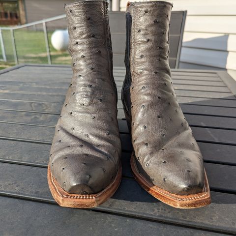 Flora Knight Bespoke Cowboy Chelsea Boot in Quilled Ostrich Grey