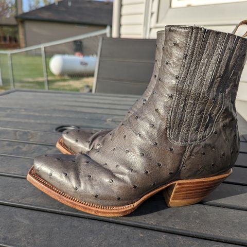 Flora Knight Bespoke Cowboy Chelsea Boot in Quilled Ostrich Grey