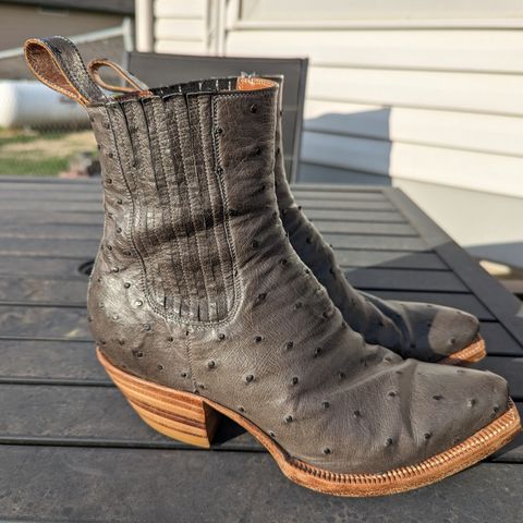 Flora Knight Bespoke Cowboy Chelsea Boot in Quilled Ostrich Grey