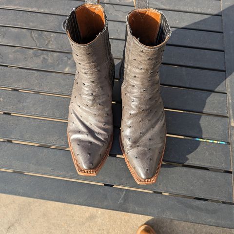 Flora Knight Bespoke Cowboy Chelsea Boot in Quilled Ostrich Grey