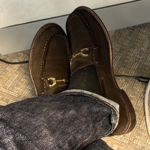Grant Stone Horse Bit Loafers in C.F. Stead Espresso Repello Calf Suede