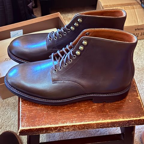 View photo of Grant Stone Edward Boot in Horween Dark Olive Chromexcel