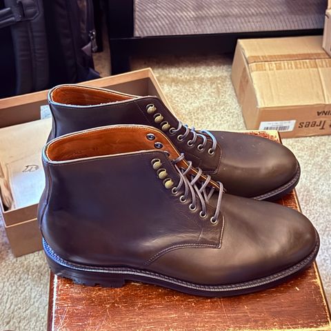 View photo of Grant Stone Edward Boot in Horween Dark Olive Chromexcel