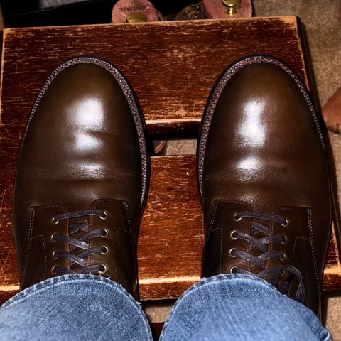 View photo of Grant Stone Edward Boot in Horween Dark Olive Chromexcel