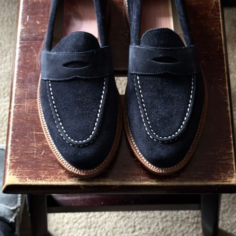 Grant Stone Traveler Penny in C.F. Stead Navy Janus Calf Suede