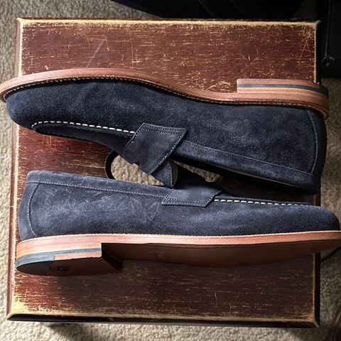 Grant Stone Traveler Penny in C.F. Stead Navy Janus Calf Suede