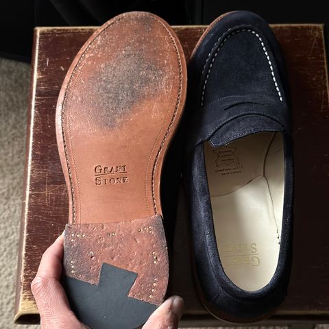Grant Stone Traveler Penny in C.F. Stead Navy Janus Calf Suede