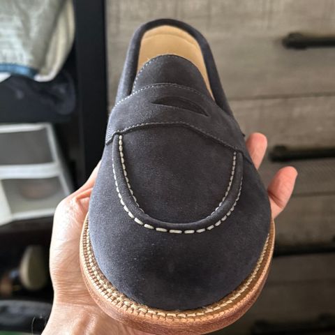 View photo of Grant Stone Traveler Loafer in C.F. Stead Navy Janus Calf Suede