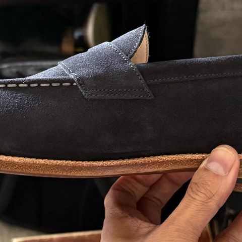 View photo of Grant Stone Traveler Loafer in C.F. Stead Navy Janus Calf Suede